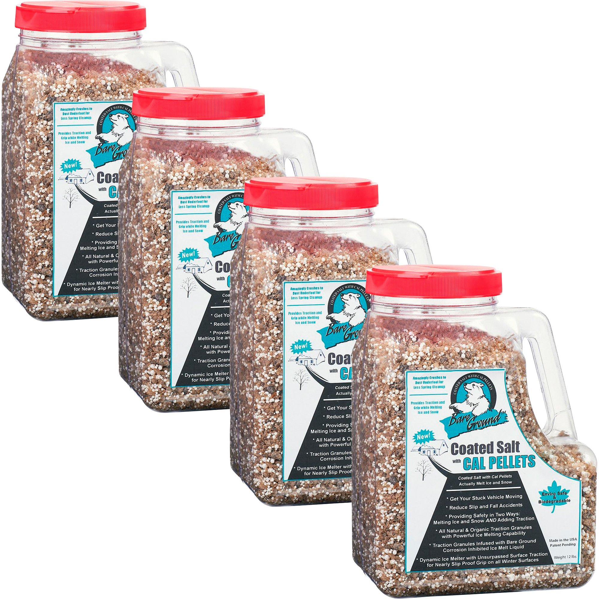 Bare Ground Premium Blend Granular Ice Melt — 12-Lb. Shaker Jugs, Calcium Chloride, 4 Pcs, Model# BGCSCA-12-4CT